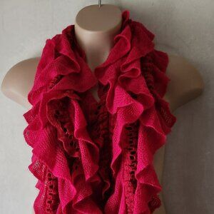 Betsey Johnson infinity scarf bright pink ruffles great condition !